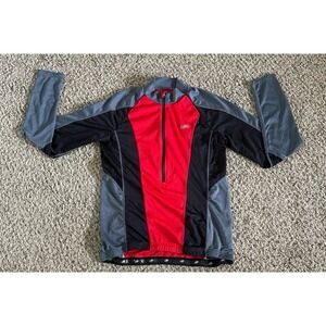 Performance Cycling Jersey Mens Red Gray Long Sleeve 1/4 Zip Pockets Size Large